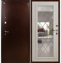 Входная металлическая дверь Лекс 1А с Зеркалом Белая шагрень (панель №101)