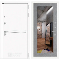 Входная металлическая дверь Лабиринт Лайн White с Зеркалом 18 (Шагрень белая / Бетон светлый)
