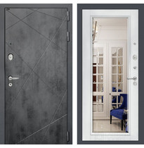 Входная металлическая дверь Лабиринт LOFT с Зеркалом Фацет (Бетон темный / Белый софт)