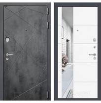 Входная металлическая дверь Лабиринт LOFT с узким Зеркалом 19 (Бетон темный / Белый софт)
