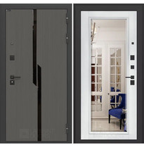 Входная металлическая дверь Лабиринт Карбон с зеркалом Фацет (Графит лофт / Белый софт)