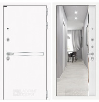Входная металлическая дверь Лабиринт Лайн White с панорамным Зеркалом Фацет (Шагрень белая / Белый софт)